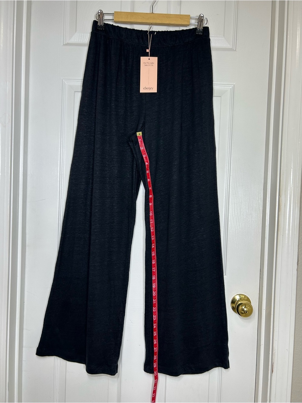 Eberjey Black Organic Linen Knit High Waisted Pant & Cropped tank Top Set S - Picture 8 of 16
